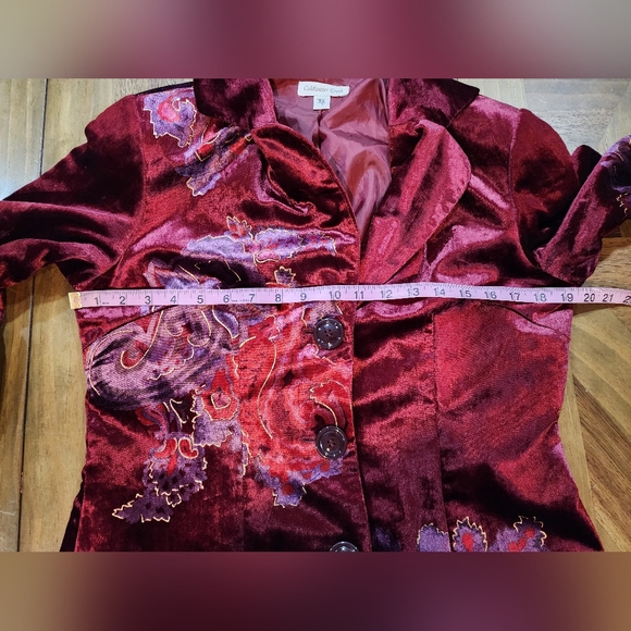 Coldwater Creek Paisley Red Velvet Blazer Jacket Sz 10 Misses Front Button - Picture 7 of 10